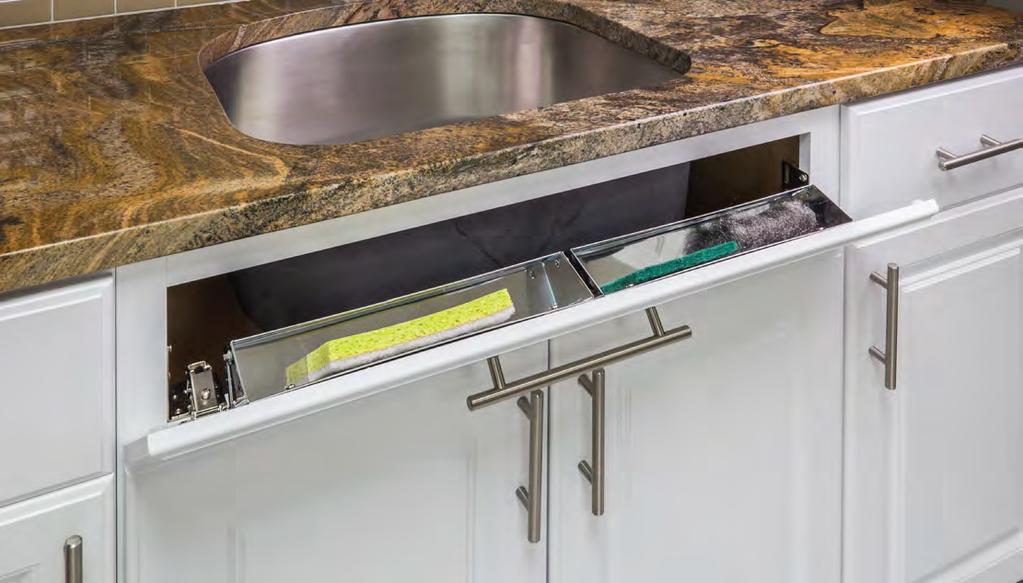 Cabinet Tipout Tray: Stainless Steel Shown using 2 hinges. Kit includes 4 hinges for installation on 1 or 2 fronts.
