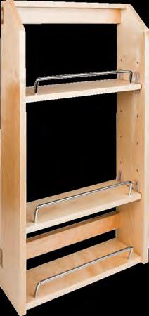 Solid birch and birch plywood construction with clear UV finish Width Depth Height Min. Opening EASY TO INSTALL IN EXISTING CABINETS Standard Cab.