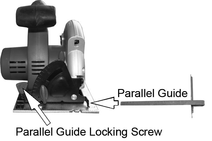 Slide the parallel guide into the base plate as shown. 2. Secure in place using the parallel guide locking screw. ADJUSTING 1.