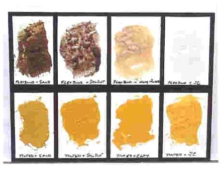 4 Off Broadway yellow ochre was added on the bottom row to illustrate how the glue dries clear and allows the color to remain visible.
