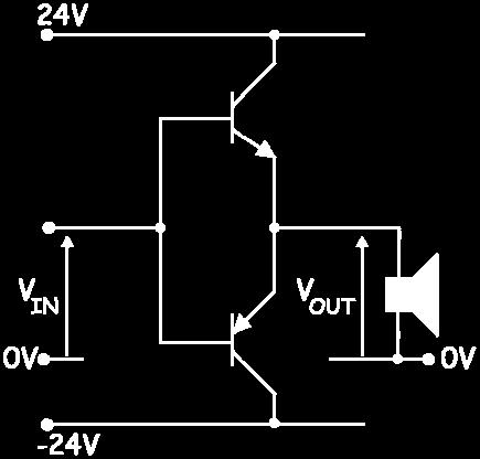 power amplifier. The circuit diagram for this is shown below. The circuit diagram assumes a power supply voltage of +24V/0V/-24V. However, any split power supply voltage can be used.