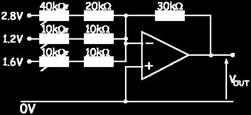 R 2 and R 3 are found by adding together the resistances of the variable resistor and fixed resistor for each input