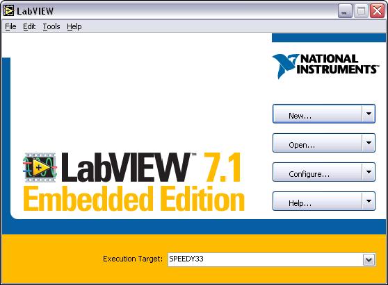Launching LabVIEW Embedded Edition and Selecting the Target Complete the following steps to launch LabVIEW Embedded Edition and select the DSP target. 1. Launch LabVIEW Embedded Edition. 2.