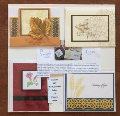 OR 9:30 am to 11 am Love & Sympathy Cards with Robin $25 Showing Love and Sympathy with hand stamped greeting cards is easier when you have fond memories of assembling them at a fun class during a