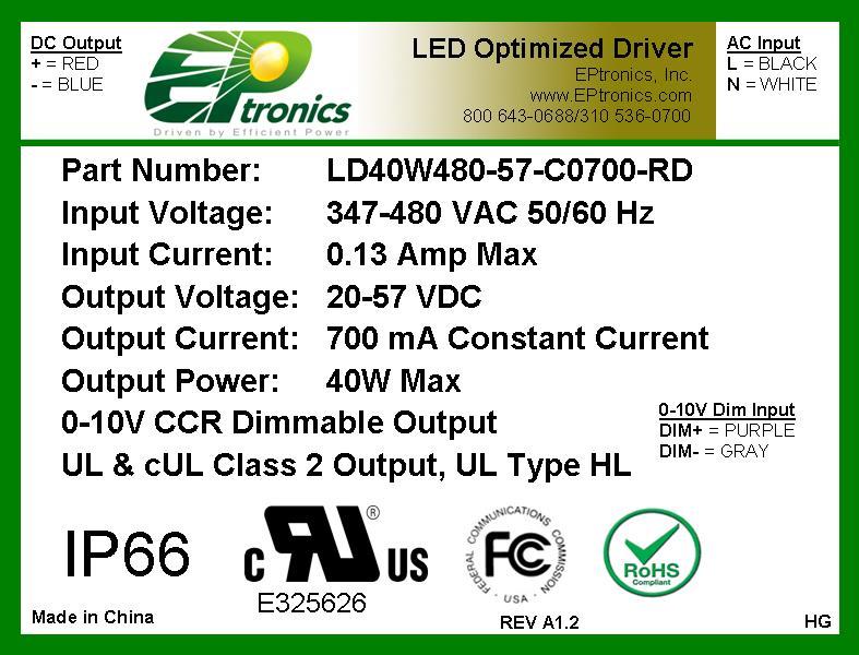 40W LED Optimized Drivers 40 Watt - CONSTANT VOLTAGE OR CONSTANT CURRENT LED DRIVER WITH Constant Voltage Versions Part Number US Class 2 CN Class 2 Output Constant Voltage Output Current Range