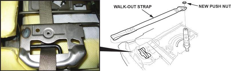 16. Assemble the seat-back in the reverse order of removal, and note the following: Route the walk-out strap under the