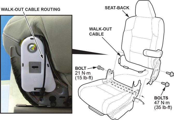 Install the armrest center pin and torque it to the specified torque, then install the armrest and tighten the armrest