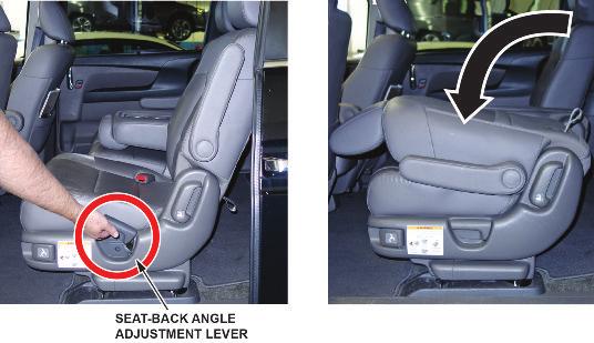 7. Check the seat-back angle adjustment lever function. 7.1. Pull the seat-back angle adjustment lever, and allow the seat-back to fold. NOTE Don't let the seat-back slam down.