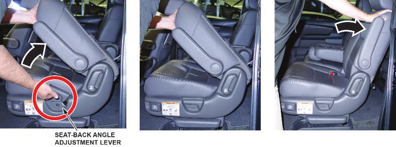 If the seat folds normally, go to step 7.2. 7.2. Pull the seat-back adjustment lever, and lift up on seat-back to release it from the folded position.