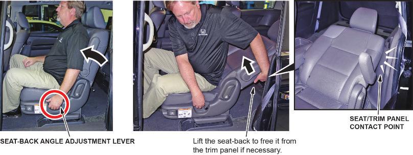 9.2. While seated, pull the recliner handle to return the seat-back to the upright position and exit the seat.
