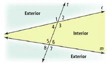 Section 3.1 Lines and Angles A Transversal is a line that intersects two or more coplanar lines at distinct points.