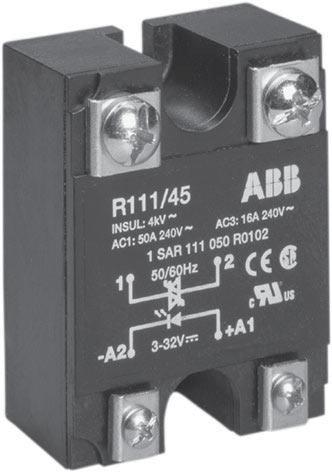 Solid-state relays R111, R12x and R31x range Ordering details R111 range R111/45 2CDC 301 001 F 0003 Standard design Single-phase Zero voltage switching Type Rated control supply voltage U S