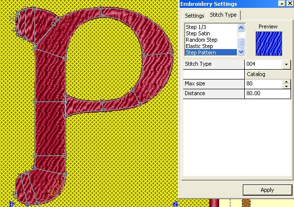 The stitch number appears in the Stitch type bx and the picture f the selected fill is in the Preview windw. The size f the fill pattern can als be changed.