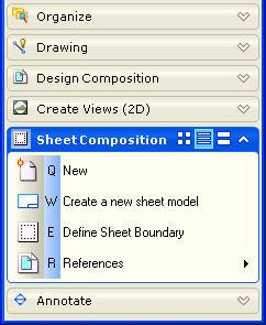 The Drawing Composition Workflow Sheet Composition The tools in this task allow you to create sheet models, define sheet boundaries, and work