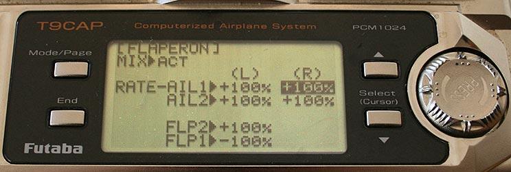 Next, ensure all aileron rates are set to 100% as shown in the picture above.