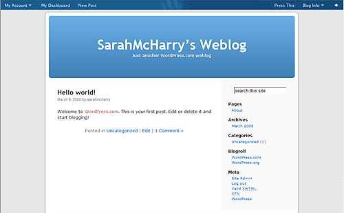 If you click on View site at the top of the screen you ll see your blog, which will