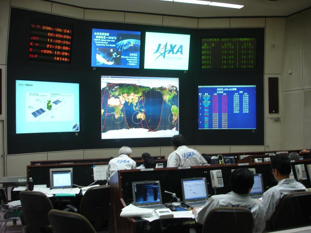 The photo below is a tracking and control room where all kinds of information and data from ground stations as well as launch vehicle flight data from the launch site are gathered and displayed in