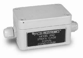 Signal Conditioners Series 8162 In-line Strain Gage Signal Conditioner Operates from 12 to 28 VDC power Provides 5 or 10 VDC strain gage bridge excitation Delivers ± 5 or ± 10 Volts and 4 to 20 ma