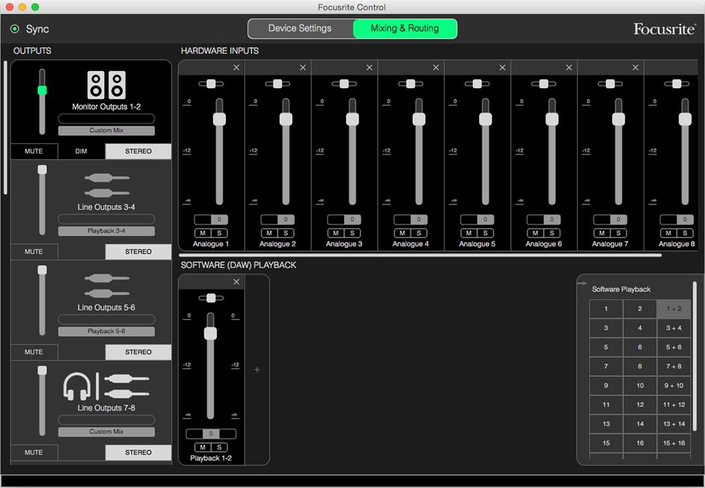 8 Channel Analogue Use this Preset as a starting point when recording a band. On the Clarett 8Pre USB, this Preset enables eight mixer channels, one for each of the hardware analogue inputs.