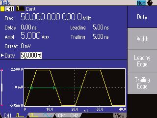 00 ns to 999.99 s 8.33 ns to 1000 s Pulse Duty 0.001% to 99.999% Lead Delay 0 ps to Period [Pulse width + 0.