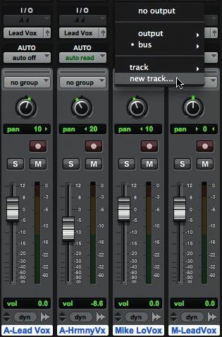 APPENDIX 11 If you need to set the track or send outputs (of the same send slot) for all the tracks in your Pro Tools session to the new track, simply Option-click (Mac) or Alt-click (Windows) as you
