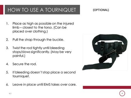 This is a step-by-step list on how to use a tourniquet. Let s see what you remember. Dr. Smith discussed why it s so important to stop the bleeding.