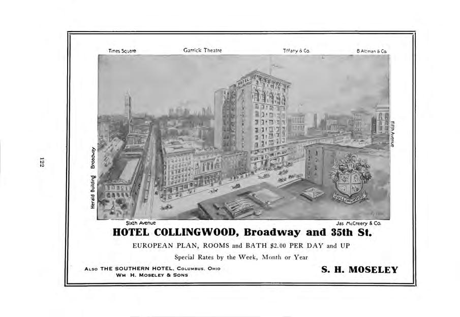 Garrick Theatre Sixth Avenue Jas AVCreery & Co. HOTEL COLLINGWOOD, Broadway and 35th St. EUROPEAN PLAN, ROOMS and BATH $2.