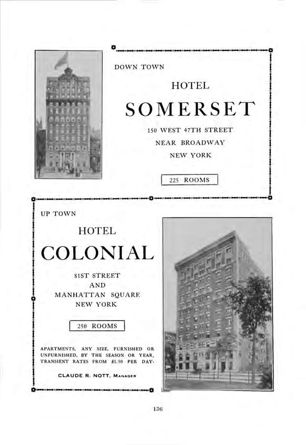 DOWN TOWN HOTEL SOMERSET 150 WEST 47TH STREET NEAR BROADWAY NEW YORK j UP TOWN,. -.
