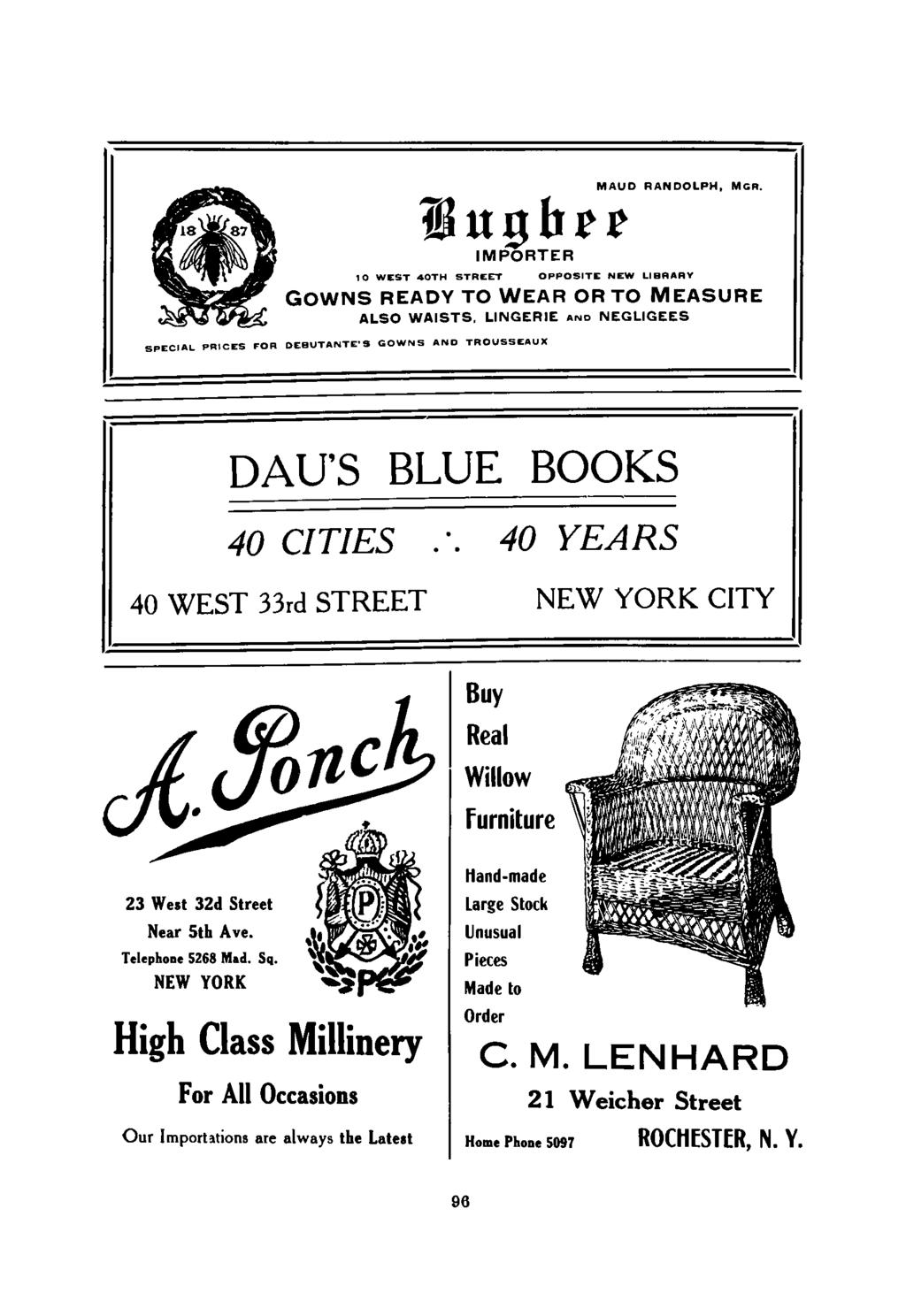 DAU'S BLUE BOOKS 40 CITIES.'. 40 YEARS 40 WEST 33rd STREET NEW YORK CITY r?\ 1 rl8*2& C^^AT.v" ^MttMy 23 West 32d Street f(p]l < Near 5th Ave.»t* PVlSvW*' Telephone 5268 M»d. Sq.