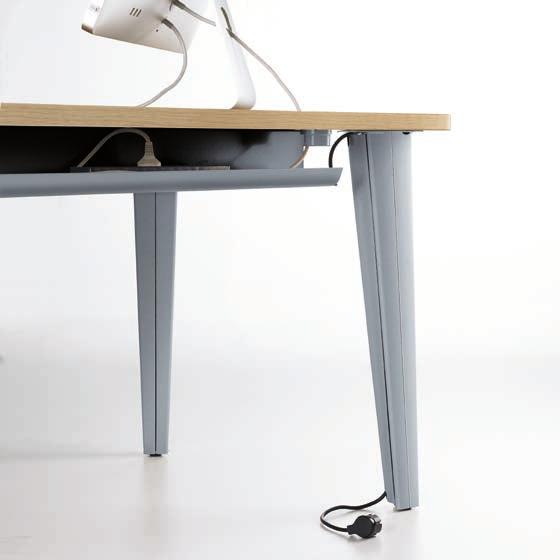leg, fixed or height-adjustable. Optional metal cable holder, circular or square for vertical cable management. Attaches under the worktop using wood screws.