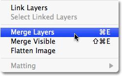 Then hold down your Shift key and click on "Layer 1" directly above the Background layer to select it. This will select the top layer, the original "Layer 1" and all layers in between.