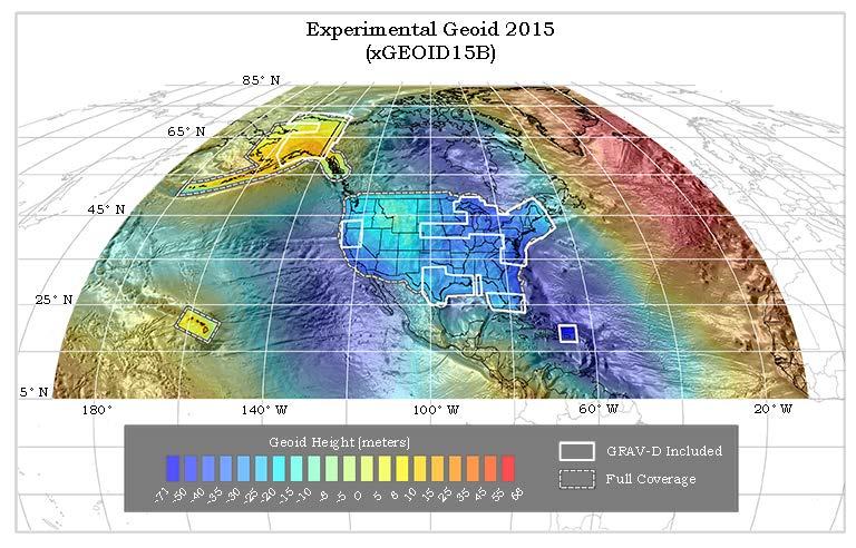 EXPERIMENTAL GEOIDS The gravity data from satellites, airborne, corrected surface data, and terrain predictions will be blended into a