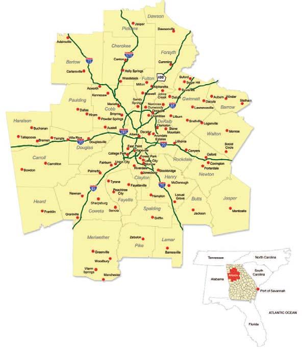 Area Information ECONOMIC AND BUSINESS Location Drivers in Metro Atlanta are: Global air service Deep talent base Sustained population growth Epicenter of the Southeast economy Central location Mild