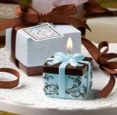 exquisitely wrapped gift in a classic pink and brown damask design with a solid