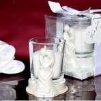 guests a sweet smile, each candle and glass dish comes packaged in a clear acetate case wrapped and tied with an