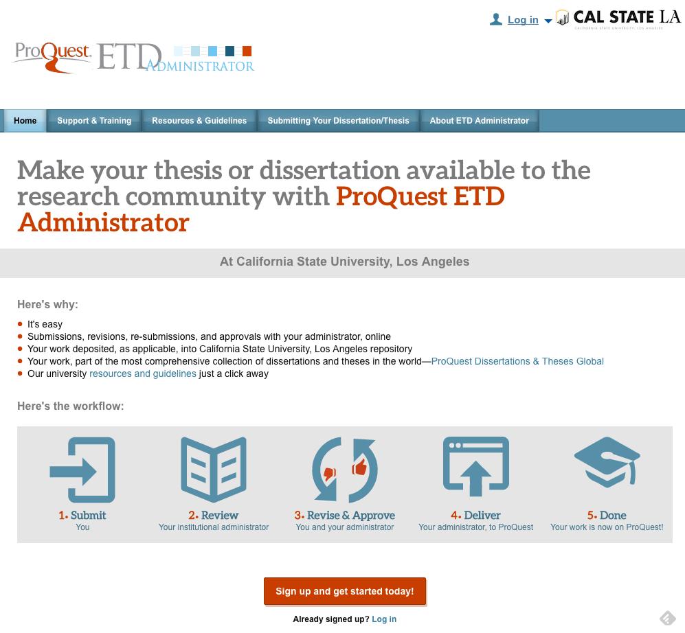 1. Visit the ProQuest ETD Administrator website: www.etdadmin.com/calstatela.