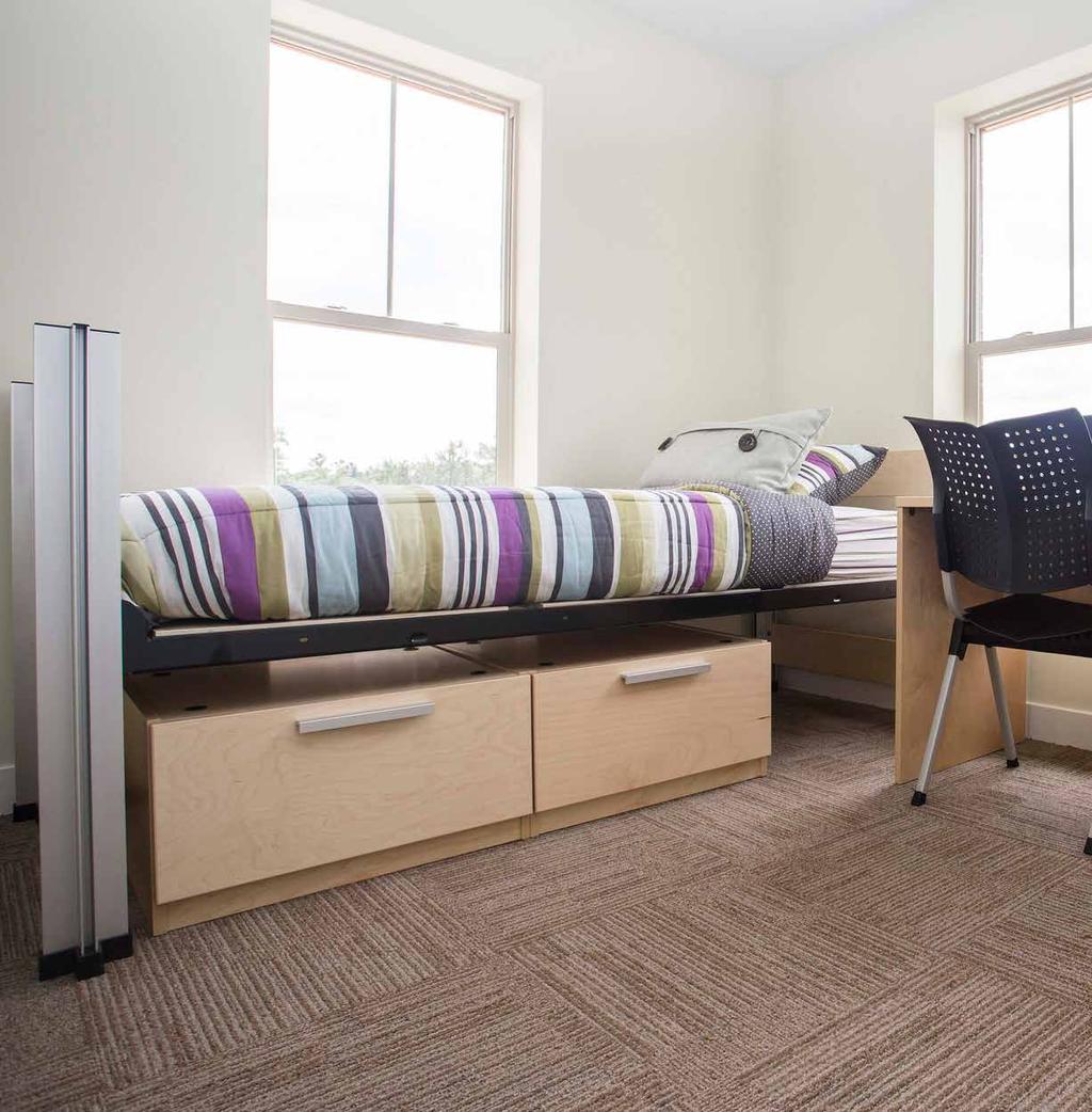 Single Essix Beds Bunked Lofted Post Student-inspired furniture that combines function and innovative design with the use of mixed materials.