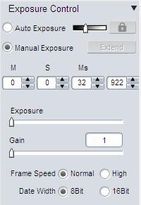 Exposure Control Change the Exposure time, Gain to adjust the image brightness.
