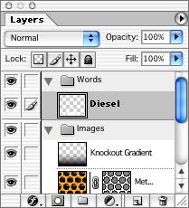 4 Select the move tool ( ) and drag the Diesel layer image into position so that it is in