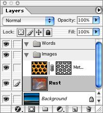 338 LESSON 11 Advanced Layer Techniques 4 In the Layers palette, drag the Metal Grille layer onto the folder icon ( ) for the Images layer set, and release the mouse button.