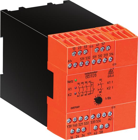 contacts Single and 2-channel operation Line fault detection on -button, when -button is connected to - Manual restart with button on - or automatic restart with bridge between - With or without