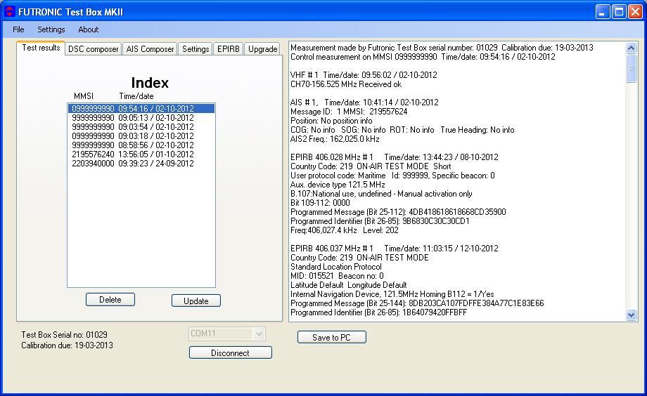 Test results The Test Results tab provides access to all the tests and test results stored in the test box.