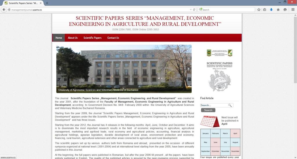CERCETARE ȘTIINȚIFICĂ Publicația științifică a facultății http://managementjournal.usamv.