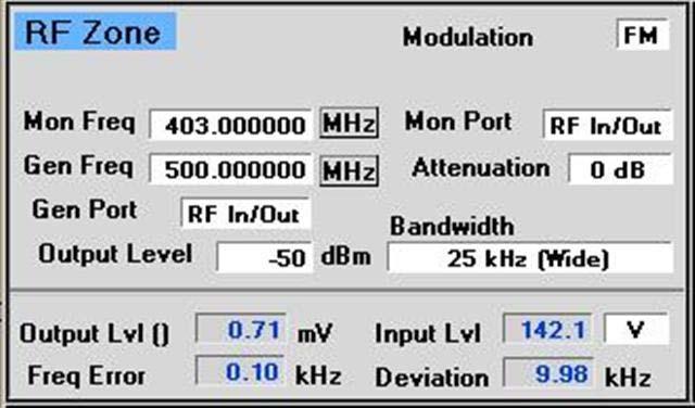 Output Level Adjusts the RF level of the transmitted carrier for the active output port. Range is from -95 dbm to +5 dbm on the RF Gen Out port, and -130 dbm to -30 dbm on the RF In/Out port.