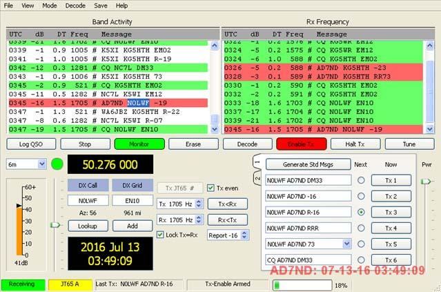 JT65 QSO AD7ND Working KG5HTH in JT65 Mode Using WSJT-X, 6m