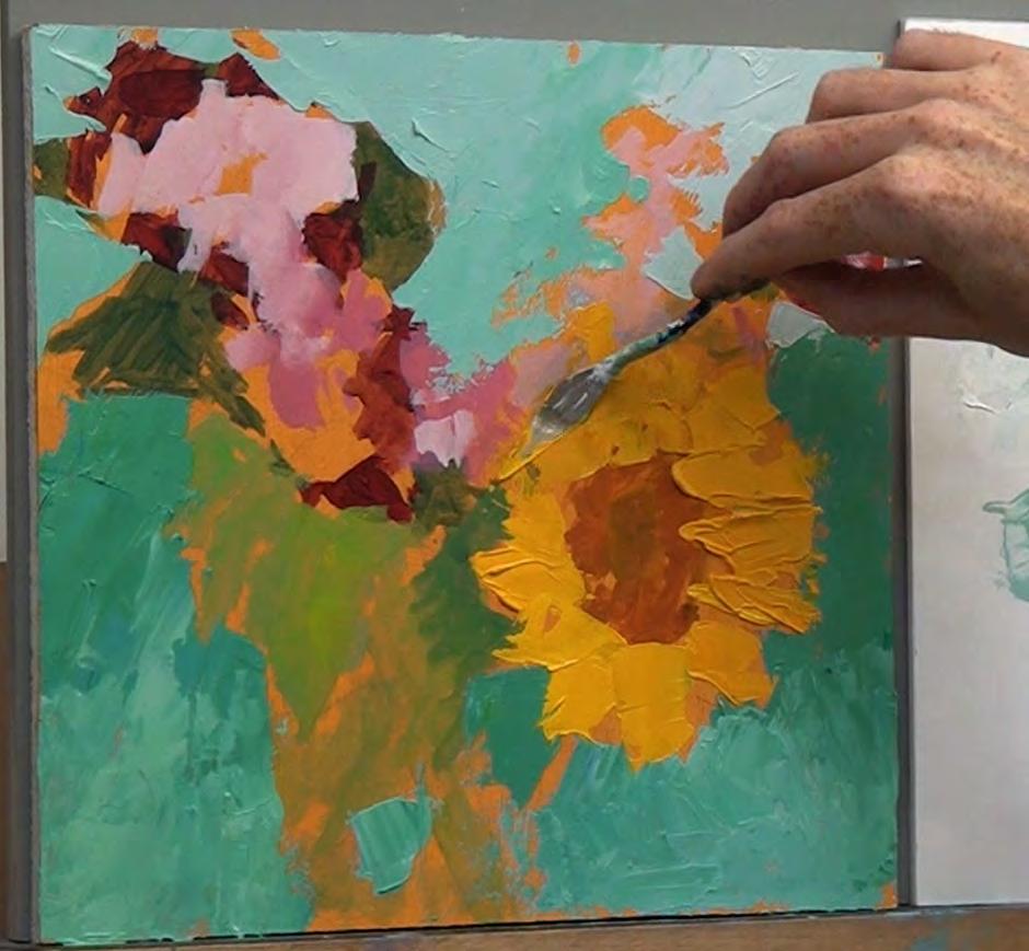 Load your palette knife with paint and work from the centre, pulling out towards the background.