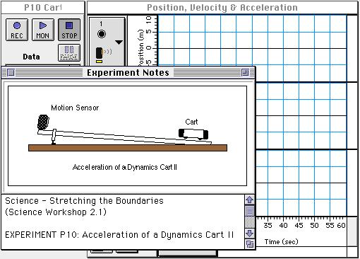 P10-2: Physics Lab Manual PASCO scientific 3. Open the file titled as shown; Macintosh P10 Cart Acceleration II Windows P10_CAR2.SWS The document will open with a Graph display.