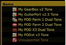 For example, only POD Farm versions 1 & 2 and POD X3 supports Dual Tone configurations, therefore, when saving a Dual Tone only these targets will be available in the menu.