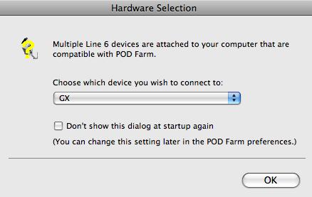 POD Farm 2 Basic User Guide - Standalone Operation The Hardware Selection dialog If you prefer to not be prompted with the Hardware Selection dialog in the future, you can check the Don t show this