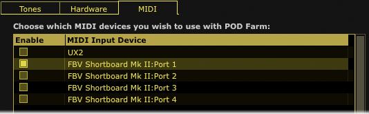POD Farm 2 Basic User Guide - Standalone Operation Launch the POD Farm 2 Preferences dialog and go to the MIDI tab.